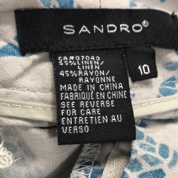 SANDRO linen blend high waist blue floral mosaic print shorts 10 - Picture 8 of 10